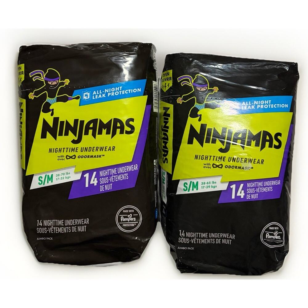 Ninjamas Boys Nighttime Underwear S/M 14 Ct Lot of 2 28 Total Bedwetting Pants